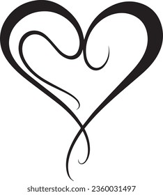 Black line heart on isolated white background