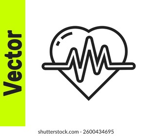 Black line Heart rate icon isolated on white background. Heartbeat sign. Heart pulse icon. Cardiogram icon.  Vector Illustration
