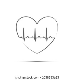 Black line heart rate in heart shape. Vector isolated heart icon.