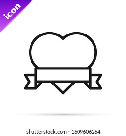 Black line Heart and ribbon icon isolated on white background. Romantic symbol linked, join, passion and wedding. Valentine day symbol.  Vector Illustration