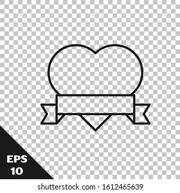 Black line Heart and ribbon icon isolated on transparent background. Romantic symbol linked, join, passion and wedding. Valentine day symbol.  Vector Illustration