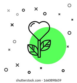 Black line Heart shape in a flower icon isolated on white background.  Vector Illustration