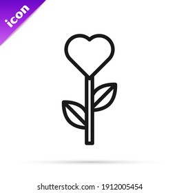 Black line Heart shape in a flower icon isolated on white background.  Vector