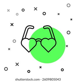 Black line Heart shaped love glasses icon isolated on white background. Suitable for Valentine day card design.  Vector