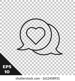 Black line Heart in speech bubble icon isolated on transparent background.  Vector Illustration