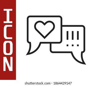 Black line Heart in speech bubble icon isolated on white background.  Vector