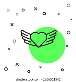 Black line Heart with wings icon isolated on white background. Love symbol. Valentines day.  Vector Illustration