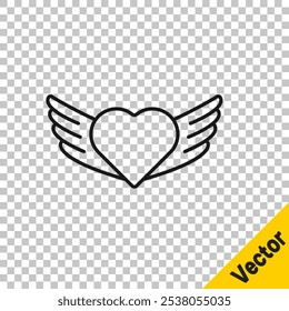 Black line Heart with wings icon isolated on transparent background. Love symbol. Happy Valentines day.  Vector