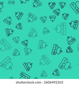 Black line Heartbeat increase icon isolated seamless pattern on green background. Increased heart rate.  Vector
