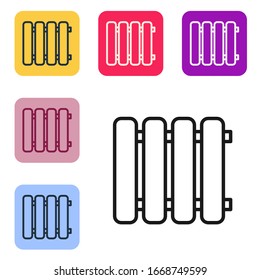 Black line Heating radiator icon isolated on white background. Set icons in color square buttons. Vector Illustration