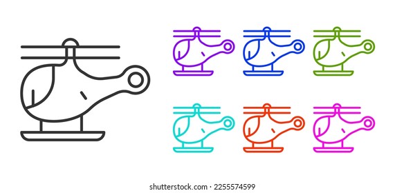 Black line Helicopter aircraft vehicle icon isolated on white background. Set icons colorful. Vector