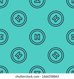 Black line Helicopter landing pad icon isolated seamless pattern on green background. Helipad, area, platform, H letter.  Vector Illustration