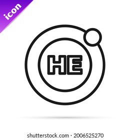 Black line Helium chemical element icon isolated on white background. Helium periodic table element chemistry symbol.  Vector