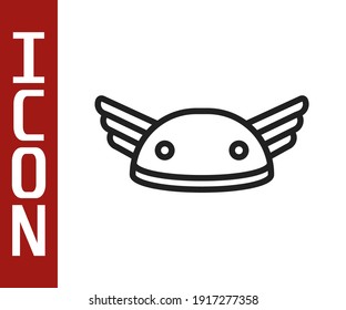 Black Line Helmet With Wings Icon Isolated On White Background. Greek God Hermes.  Vector