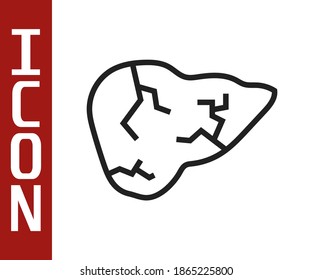 Black line Hepatitis virus on the human liver icon isolated on white background. World Hepatitis Day.  Vector