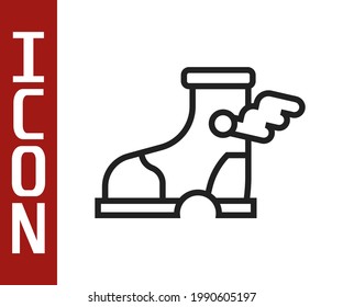 Black line Hermes sandal icon isolated on white background. Ancient greek god Hermes. Running shoe with wings.  Vector