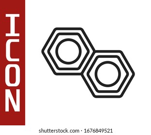 Línea negra Icono de tuerca metálica hexagonal aislado en fondo blanco.  Ilustración vectorial
