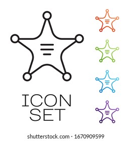 Black line Hexagram sheriff icon isolated on white background. Police badge icon. Set icons colorful. Vector Illustration