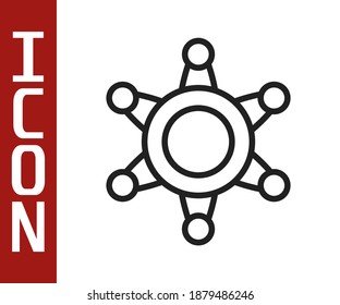 Black line Hexagram sheriff icon isolated on white background. Police badge icon.  Vector