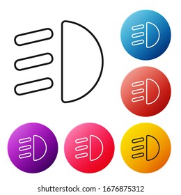 Icono de luz de cruce en línea negra aislado en fondo blanco. Faro de Camión. Establezca los iconos de los botones de círculo coloridos.  Ilustración vectorial