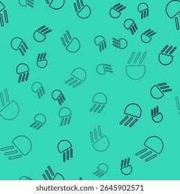 Black line High beam icon isolated seamless pattern on green background. Car headlight.  Vector