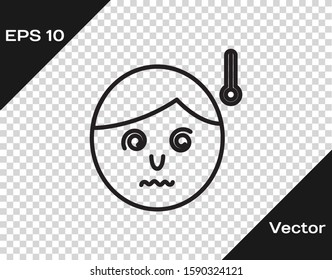 Black line High human body temperature or get fever icon isolated on transparent background. Disease, cold, flu symptom.  Vector Illustration