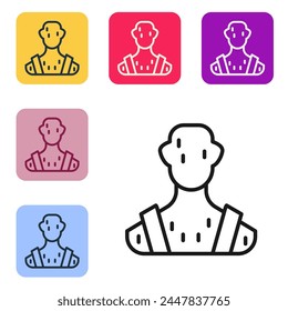 Black line High human body temperature or get fever icon isolated on white background. Disease, cold, flu symptom. Set icons in color square buttons. Vector