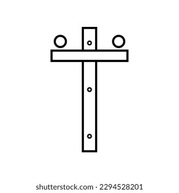 Black line high voltage power electric pole with wire transmit electricity on white background icon outline flat vector design.