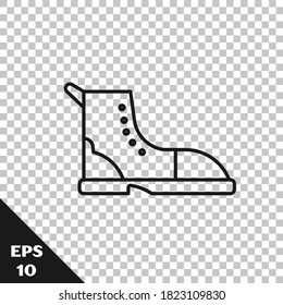 Black Line Hiking Boot Icon Isolated On Transparent Background.  Vector Illustration