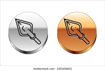 Black line Hipster arrow tip icon isolated on white background. Silver-gold circle button. Vector Illustration