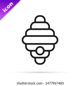 Black line Hive for bees icon isolated on white background. Beehive symbol. Apiary and beekeeping. Sweet natural food.  Vector Illustration