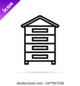 Black line Hive for bees icon isolated on white background. Beehive symbol. Apiary and beekeeping. Sweet natural food.  Vector Illustration