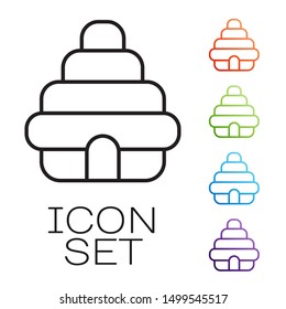 Black line Hive for bees icon isolated on white background. Beehive symbol. Apiary and beekeeping. Sweet natural food. Set icons colorful. Vector Illustration