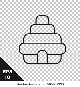 Black line Hive for bees icon isolated on transparent background. Beehive symbol. Apiary and beekeeping. Sweet natural food.  Vector Illustration