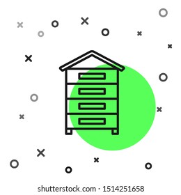 Black line Hive for bees icon isolated on white background. Beehive symbol. Apiary and beekeeping. Sweet natural food.  Vector Illustration