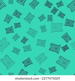 Black line Hive for bees icon isolated seamless pattern on green background. Beehive symbol. Apiary and beekeeping. Sweet natural food.  Vector