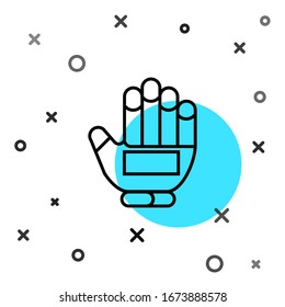Black line Hockey glove icon isolated on white background. Sports playing and training protective gloves on hands. Random dynamic shapes. Vector Illustration