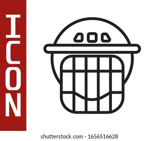 Black line Hockey helmet icon isolated on white background.  Vector Illustration