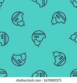 Black line Hockey helmet icon isolated seamless pattern on green background.  Vector Illustration