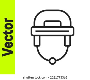 Black line Hockey helmet icon isolated on white background.  Vector