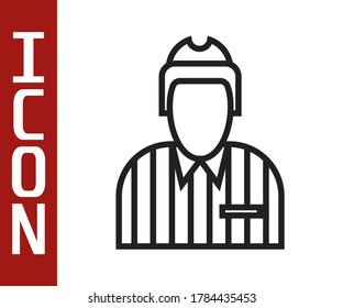 Black line Hockey judge, referee, arbiter icon isolated on white background.  Vector Illustration