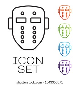 Black line Hockey mask icon isolated on white background. Happy Halloween party. Set icons colorful. Vector Illustration