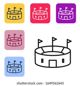 Black line Hockey stadium icon isolated on white background. Hockey arena. Set icons in color square buttons. Vector Illustration