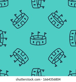 Black line Hockey stadium icon isolated seamless pattern on green background. Hockey arena.  Vector Illustration