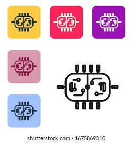 Black line Hockey table icon isolated on white background. Set icons in color square buttons. Vector Illustration