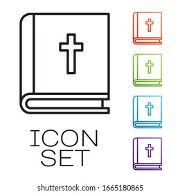 Black line Holy bible book icon isolated on white background. Set icons colorful. Vector Illustration
