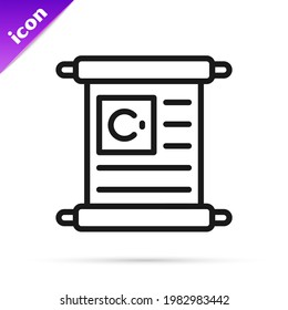 Black line Holy book of Koran icon isolated on white background. Muslim holiday, Eid Mubarak, Eid al-fitr, Ramadan Kareem.  Vector