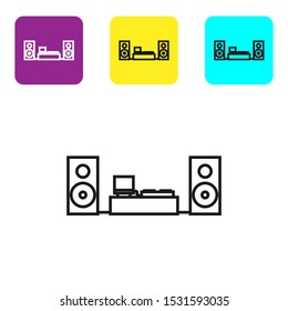 Black line Home stereo with two speaker s icon isolated on white background. Music system. Set icons colorful square buttons. Vector Illustration