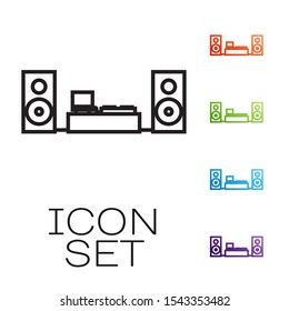 Black line Home stereo with two speaker s icon isolated on white background. Music system. Set icons colorful. Vector Illustration