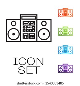 Black line Home stereo with two speakers icon isolated on white background. Music system. Set icons colorful. Vector Illustration